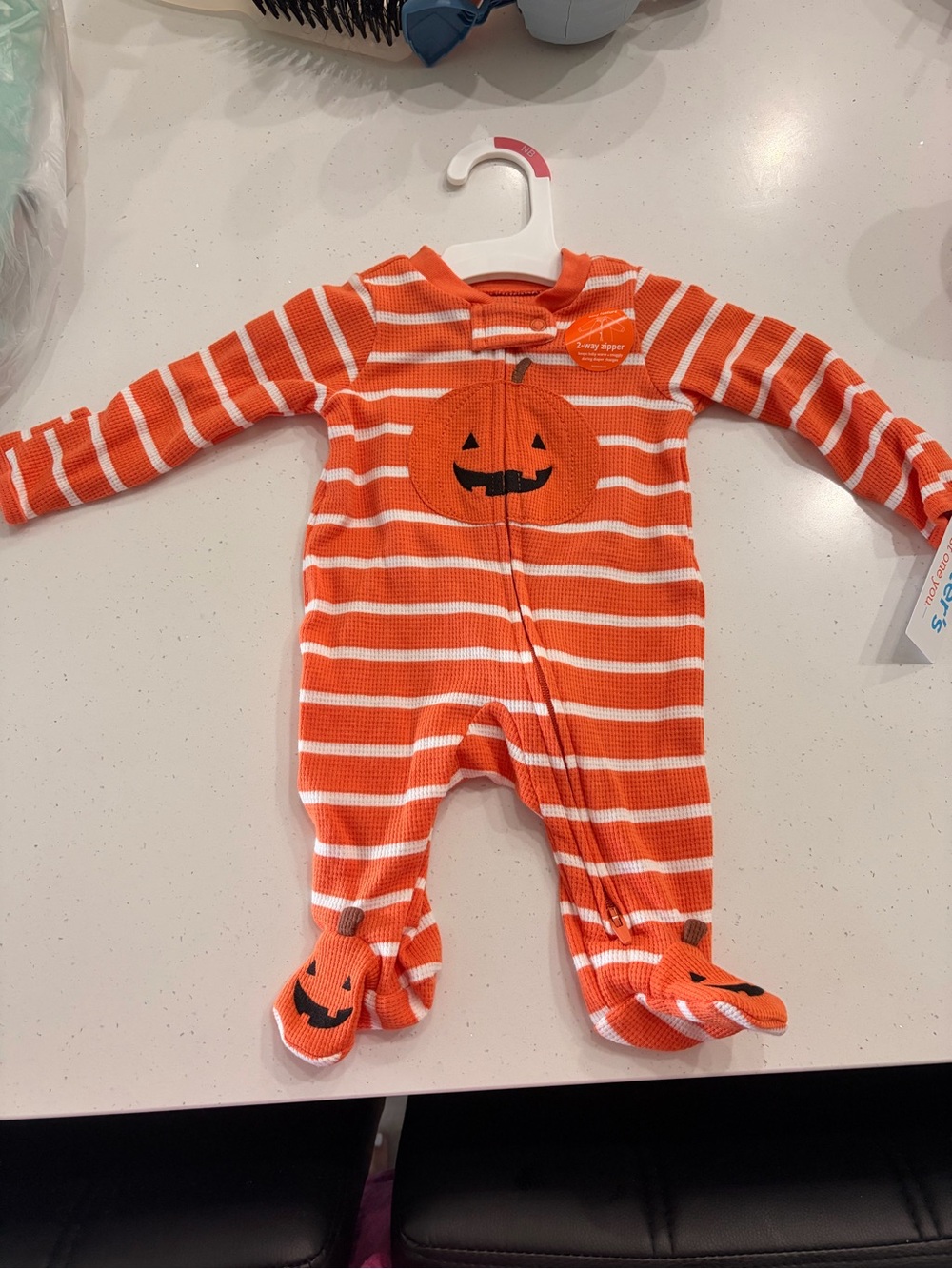 Orange Striped Pumpkin Footed One-Piece for Baby